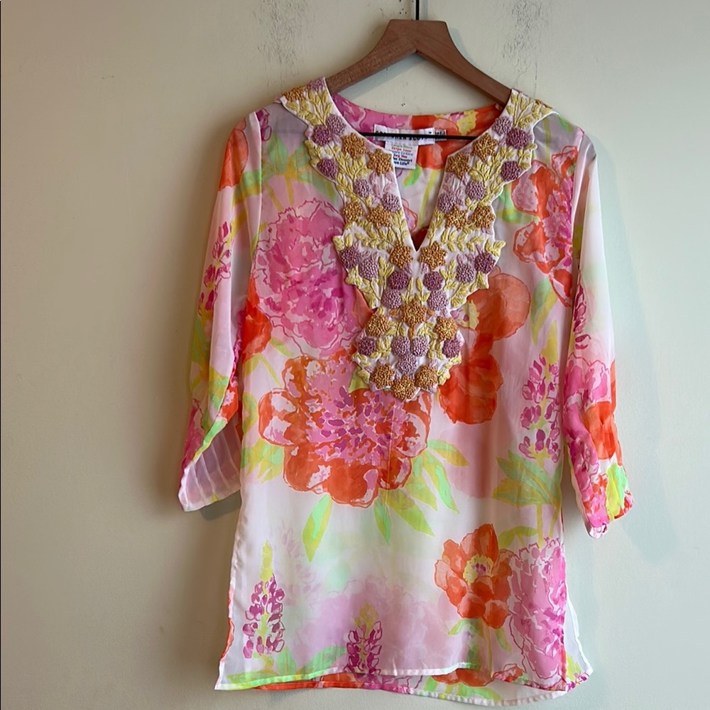 Gretchen Scott Sheer Floral Tunic Swimsuit Cover Dress